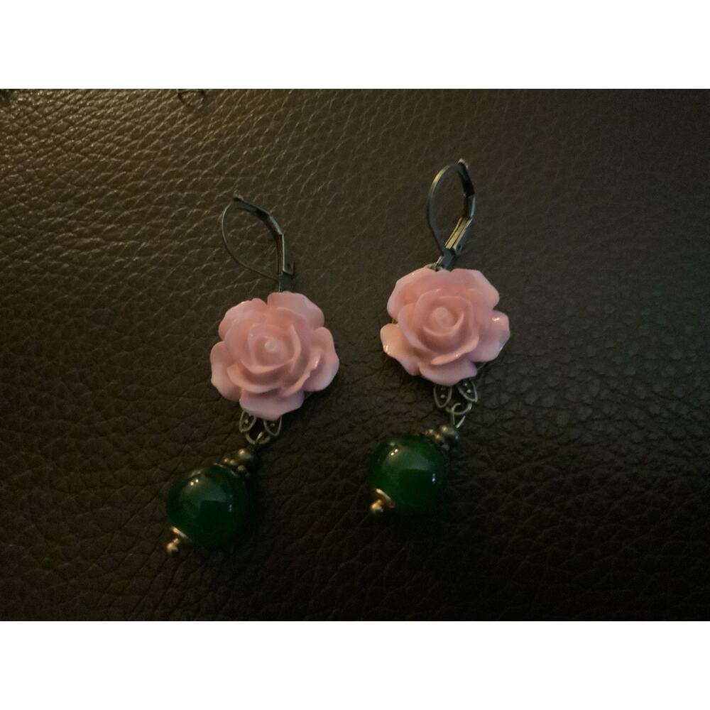 Shabby Chic Peony Bird Flower Necklace Earrings VTG Cottagecore Artisan French - Picture 6 of 9